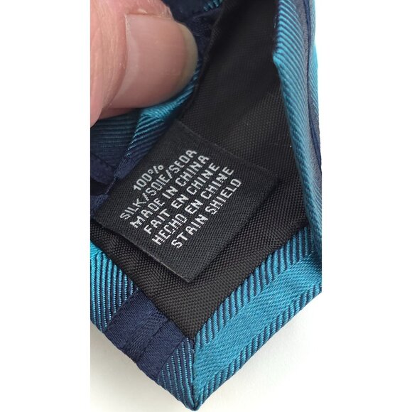 Van Heusen Studio Men's Silk Tie Blue & Teal Striped Pattern - Picture 3 of 4